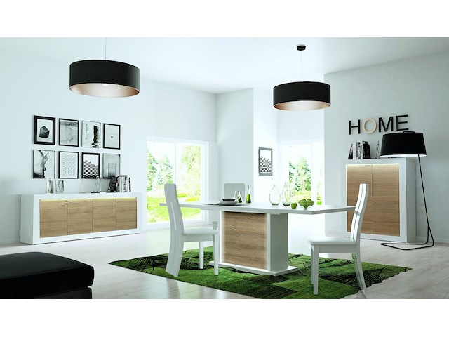 Verlengbare eettafel kaia 180/225x100 - hoogglans wit/eik - afbeelding 7 van  7