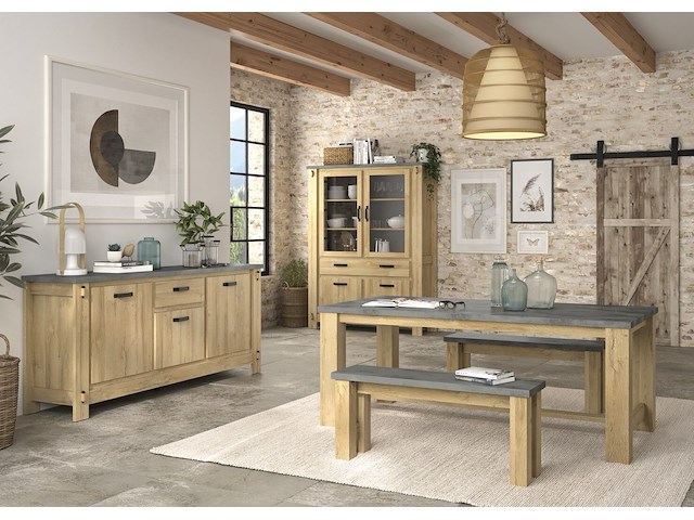 Verlengbare eettafel louane 192x97cm, excl verlengstuk - eik/beton - afbeelding 1 van  3