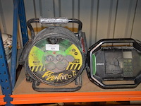 Verlengkabel op haspel lumx 40m, werflamp hilti opus maxi, werfradio hitachi ur18dsal
