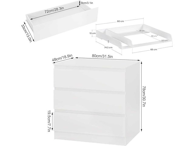 Verschoontafel + ladekast met 3 lades, baby-verschoonkastset - afbeelding 3 van  5