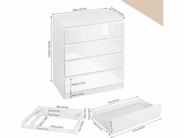 Verschoontafel, verschoonde ladekast met 4 lades, babyladekast + verschoontafel - afbeelding 4 van  9