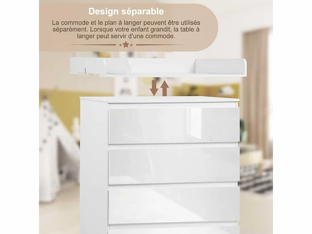 Verschoontafel, verschoonde ladekast met 4 lades, babyladekast + verschoontafel - afbeelding 6 van  9