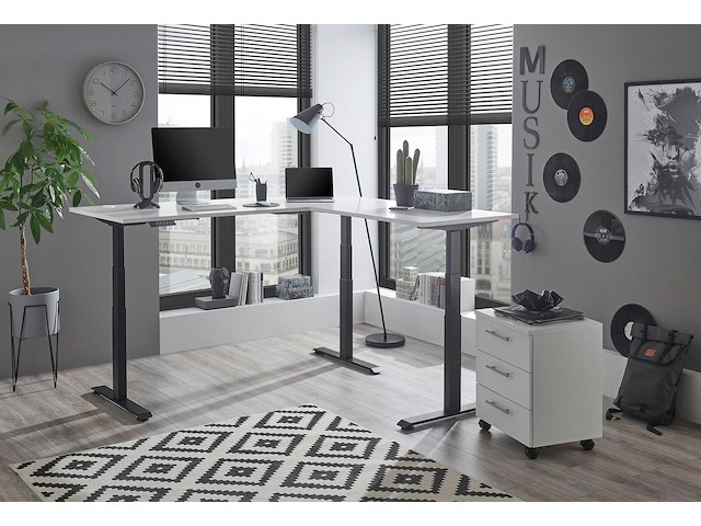 Verstelbaar hoekbureau ben 185x77x74-125cm - wit/zwart - afbeelding 2 van  7