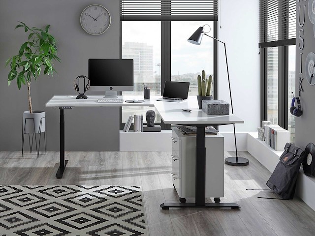 Verstelbaar hoekbureau ben 185x77x74-125cm - wit/zwart - afbeelding 4 van  7