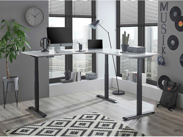 Verstelbaar hoekbureau ben 185x77x74-125cm - wit/zwart - afbeelding 5 van  7