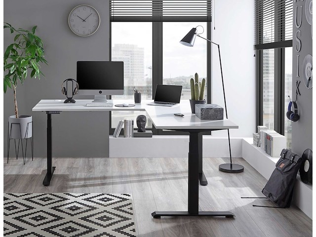 Verstelbaar hoekbureau ben 185x77x74-125cm - wit/zwart - afbeelding 7 van  7