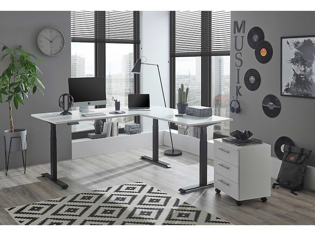 Verstelbaar hoekbureau ben 185x77x74-125cm - wit/zwart - afbeelding 3 van  7