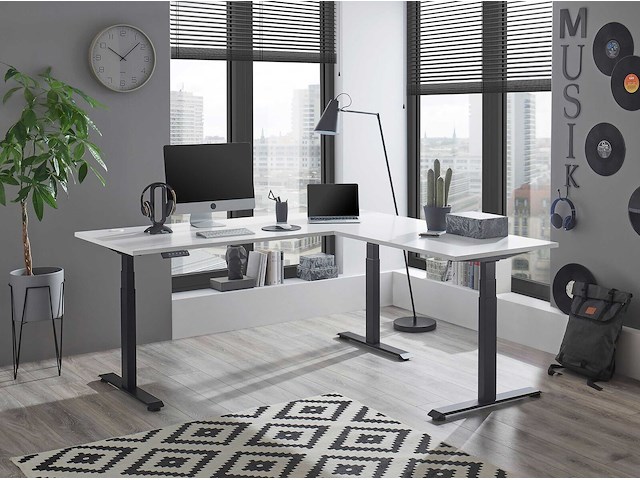 Verstelbaar hoekbureau ben 185x77x74-125cm - wit/zwart - afbeelding 6 van  7
