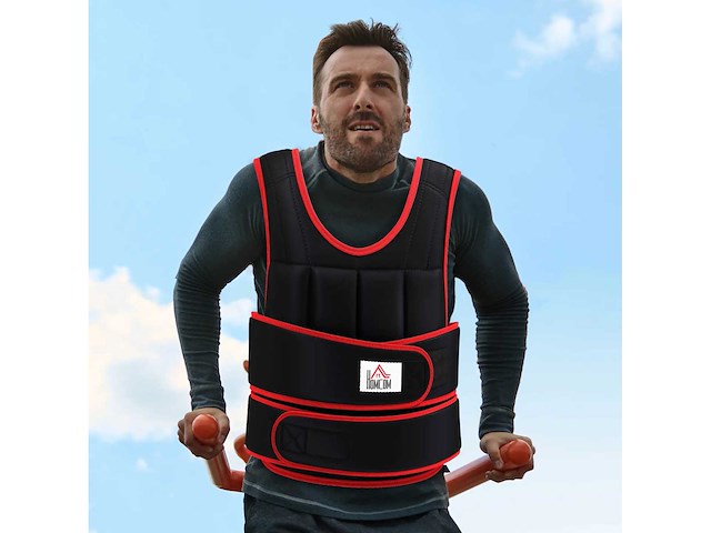 Verstelbaar zwaard vest gezwaard jas maximaal 20 kg uitneembare gewichten training bodybuilding oefening boksen oxford zwart rood - afbeelding 6 van  6