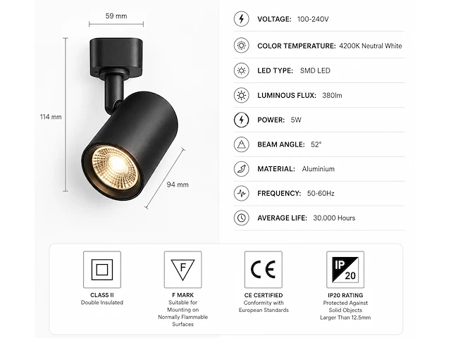 Verstelbare led railspot (horoz) – 5w – 4200k neutraal wit – ip20 – arizona-5 (10 stuks) - afbeelding 5 van  5