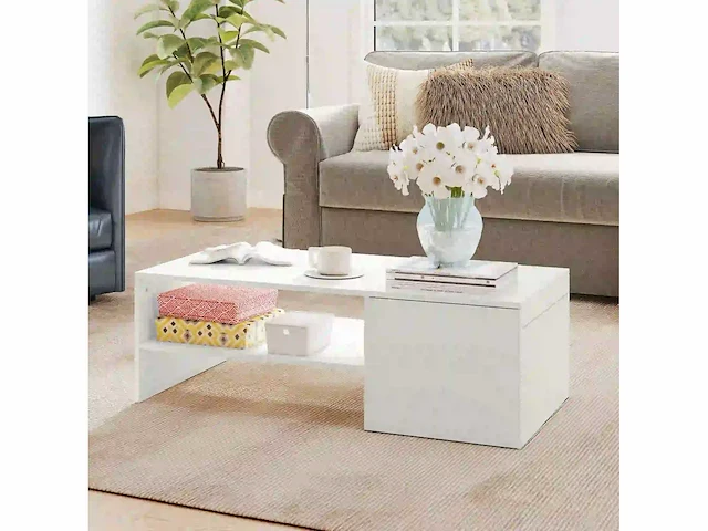 Verstelbare salontafel, metalen rails, spaanplaat, glijmiddelen, witte - afbeelding 1 van  5