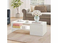Verstelbare salontafel, metalen rails, spaanplaat, glijmiddelen, witte