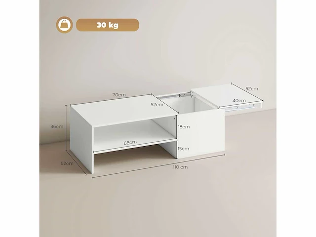 Verstelbare salontafel, metalen rails, spaanplaat, glijmiddelen, witte - afbeelding 3 van  5