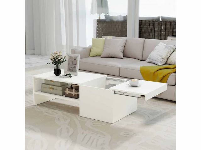 Verstelbare salontafel, metalen rails, spaanplaat, glijmiddelen, witte - afbeelding 5 van  5