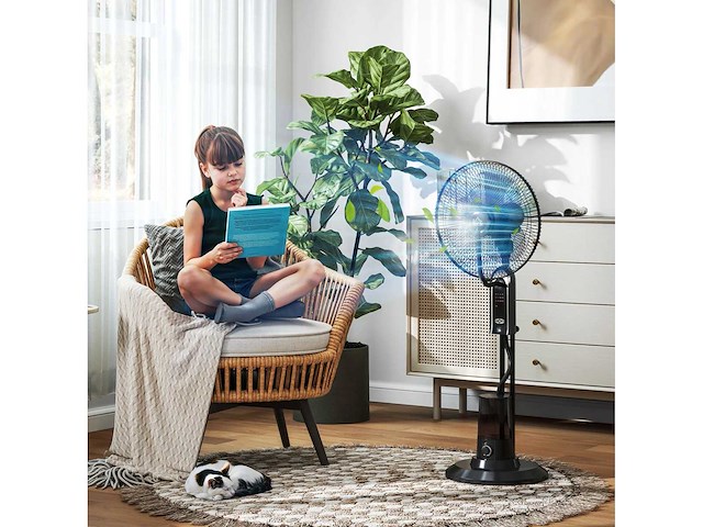 Verstelbare vernevelventilator 3 snelheden en 3 modi, 75° oscillatie, afstandsbediening, zwart - afbeelding 1 van  4