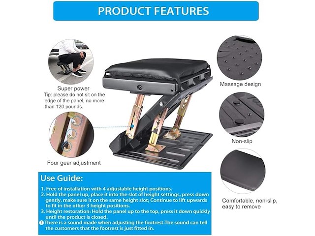 Verstelbare voetensteun voor onder het bureau - afbeelding 3 van  5