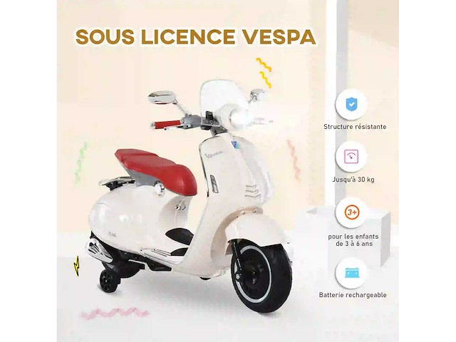 Vespa scooter elektrische motorfiets kinderen 6v - afbeelding 5 van  9