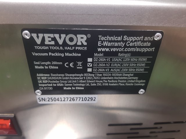 Vevor dz-260a vacuümverpakkingsmachine - afbeelding 6 van  9
