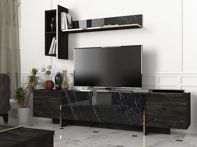 Veyron tv-meubel | 100% melamine | zwart, goud - afbeelding 1 van  7