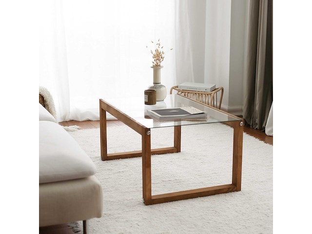 Via salontafel | gehard glas | houten - afbeelding 3 van  8
