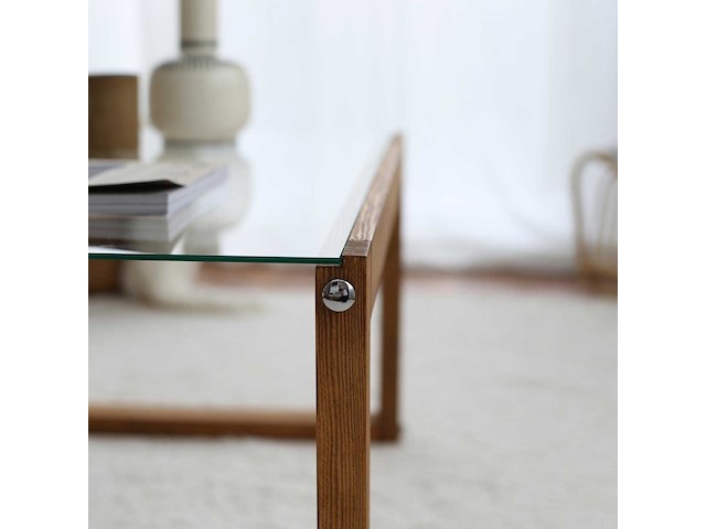 Via salontafel | gehard glas | houten - afbeelding 6 van  8
