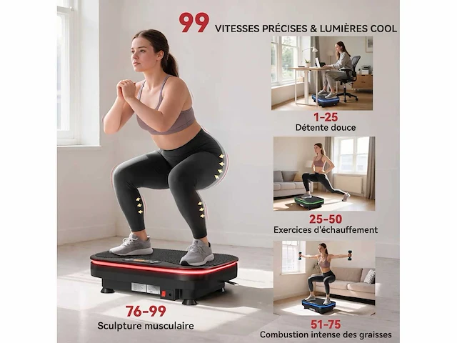 Vibrerend platform met verlichting, bluetooth, 3 programma's, 99 snelheden, afstandsbediening, led-scherm, 47x32x12cm - afbeelding 4 van  5