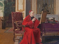 Victor marais-milton (1872-1948), a cardinal, enjoying a piece of art, oil on canvas 46 x 37.5 cm. (18.10 x 14.75 in.), frame: 71 x 62 cm. (27.94 x 24.41 in.)