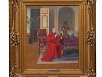 Victor marais-milton (1872-1948), a cardinal, enjoying a piece of art, oil on canvas 46 x 37.5 cm. (18.10 x 14.75 in.), frame: 71 x 62 cm. (27.94 x 24.41 in.) - afbeelding 2 van  6