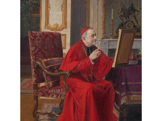 Victor marais-milton (1872-1948), a cardinal, enjoying a piece of art, oil on canvas 46 x 37.5 cm. (18.10 x 14.75 in.), frame: 71 x 62 cm. (27.94 x 24.41 in.) - afbeelding 5 van  6