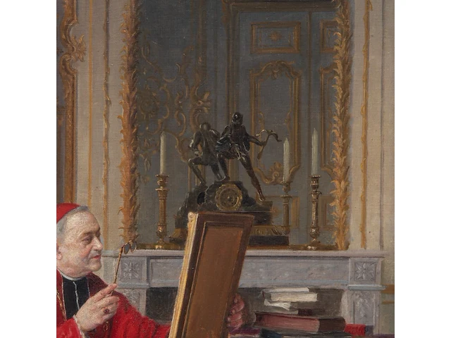 Victor marais-milton (1872-1948), a cardinal, enjoying a piece of art, oil on canvas 46 x 37.5 cm. (18.10 x 14.75 in.), frame: 71 x 62 cm. (27.94 x 24.41 in.) - afbeelding 6 van  6
