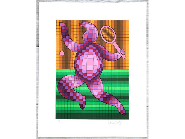 Victor vasarely - tennis player - kleurenzeefdruk - afbeelding 2 van  4
