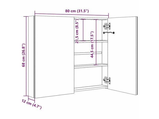 Vidaxl badkamerkast met spiegel en led - afbeelding 4 van  4