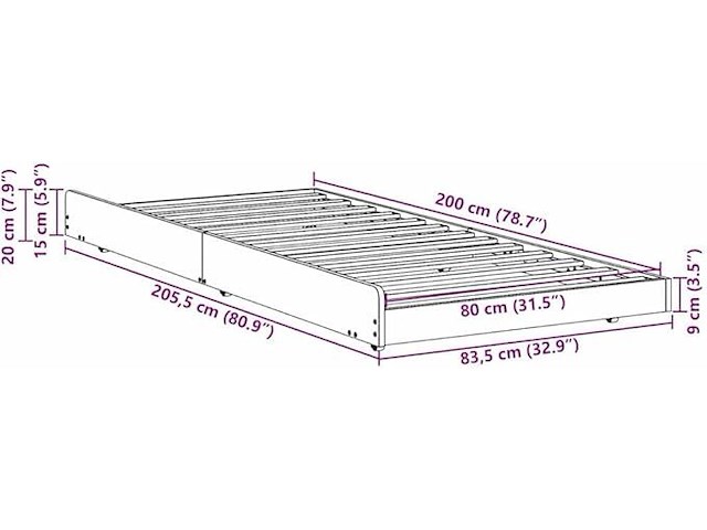 Vidaxl bedframe (80 x 200 cm) - afbeelding 1 van  3