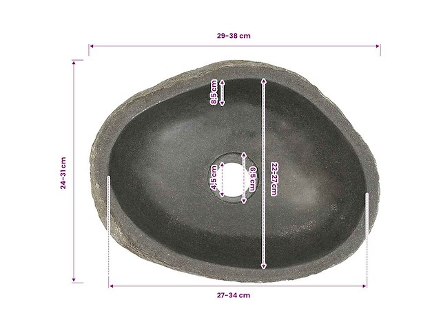 Vidaxl wastafel ovaal riviersteen - afbeelding 2 van  2