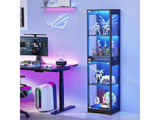 Vier verdiepingen glazen vitrinekast, vitrine voor collectie, zwart - afbeelding 2 van  5