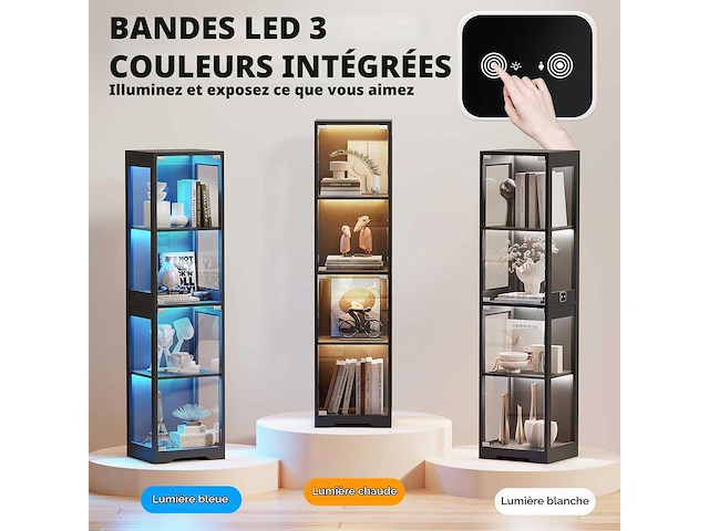 Vier verdiepingen glazen vitrinekast, vitrine voor collectie, zwart - afbeelding 4 van  5