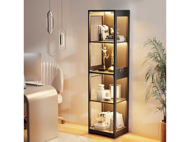Vier verdiepingen glazen vitrinekast, vitrine voor collectie, zwart - afbeelding 5 van  5