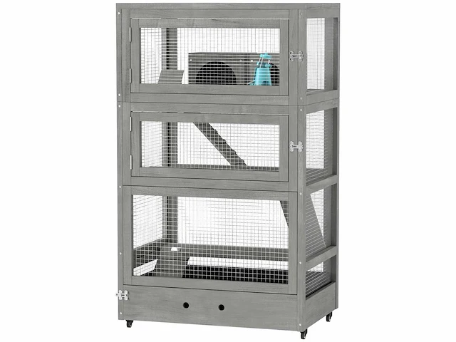 Vier verdiepingen houten hamsterkooi met hutten - afbeelding 2 van  4