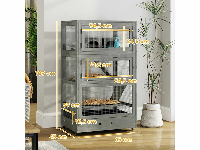 Vier verdiepingen houten hamsterkooi met hutten - afbeelding 3 van  4