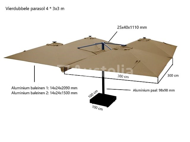 Vierdubbele hangende parasol wit (4 * 300x300cm) - afbeelding 8 van  10