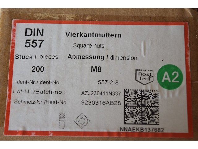 Vierkant moeren m8 inox ca. 8 doosjes x200st. - afbeelding 2 van  2