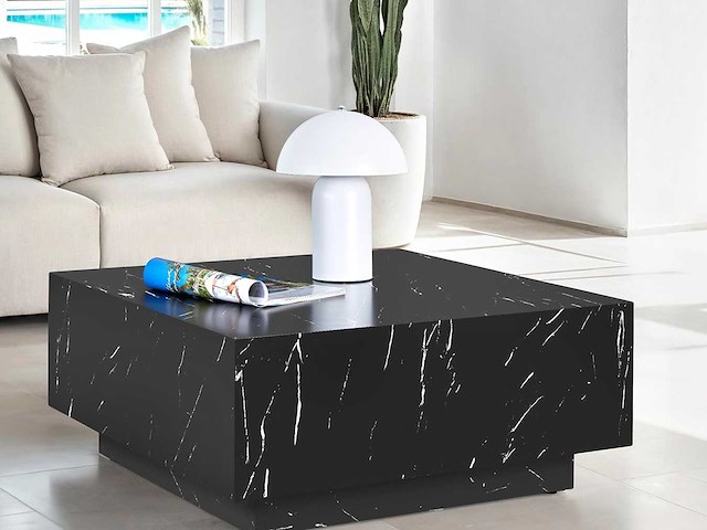 Vierkante salontafel met poot, marmeren look - afbeelding 1 van  9