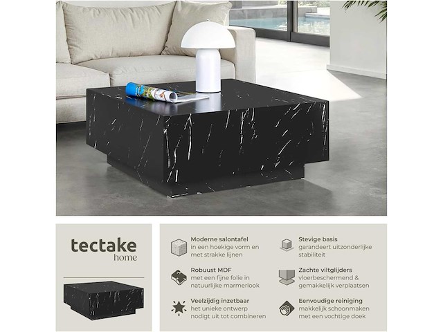 Vierkante salontafel met poot, marmeren look - afbeelding 5 van  9