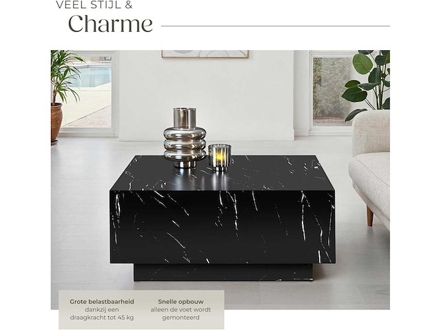 Vierkante salontafel met poot, marmeren look - afbeelding 6 van  9