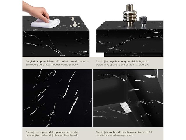 Vierkante salontafel met poot, marmeren look - afbeelding 7 van  9