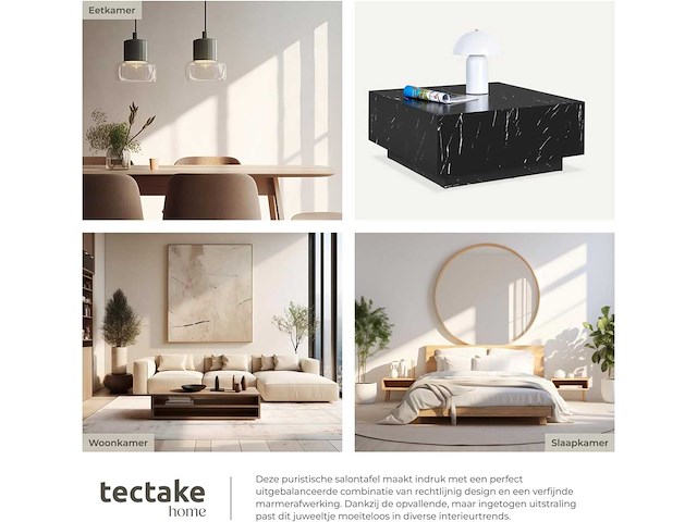 Vierkante salontafel met poot, marmeren look - afbeelding 8 van  9