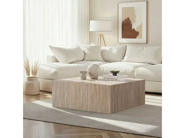 Vierkante salontafel met travertijn-effect - afbeelding 2 van  6