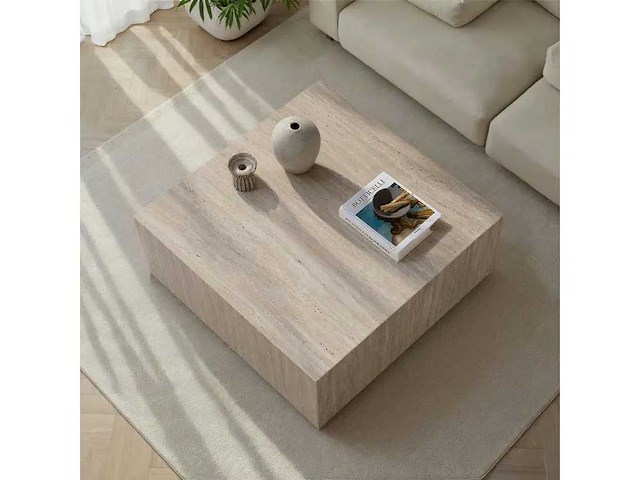 Vierkante salontafel met travertijn-effect - afbeelding 3 van  6