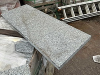 Viet grey, gebouchardeerd, afgerond natuursteen zwembadboord/traptrede