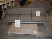 Vigo frame 3-zit teak vergrijsd | vigo salontafel 120x60x28cm in teak vergrijsd | 3x reno/belvedere/vigo 1 zit- en rugkussen voor 1-zit - afbeelding 1 van  2